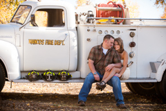 durango engagement photographer in mancos co on vintage fire truck