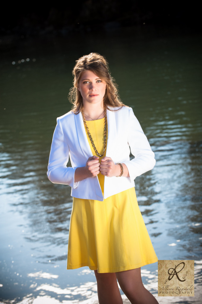 outdoors river senior model session formal casual