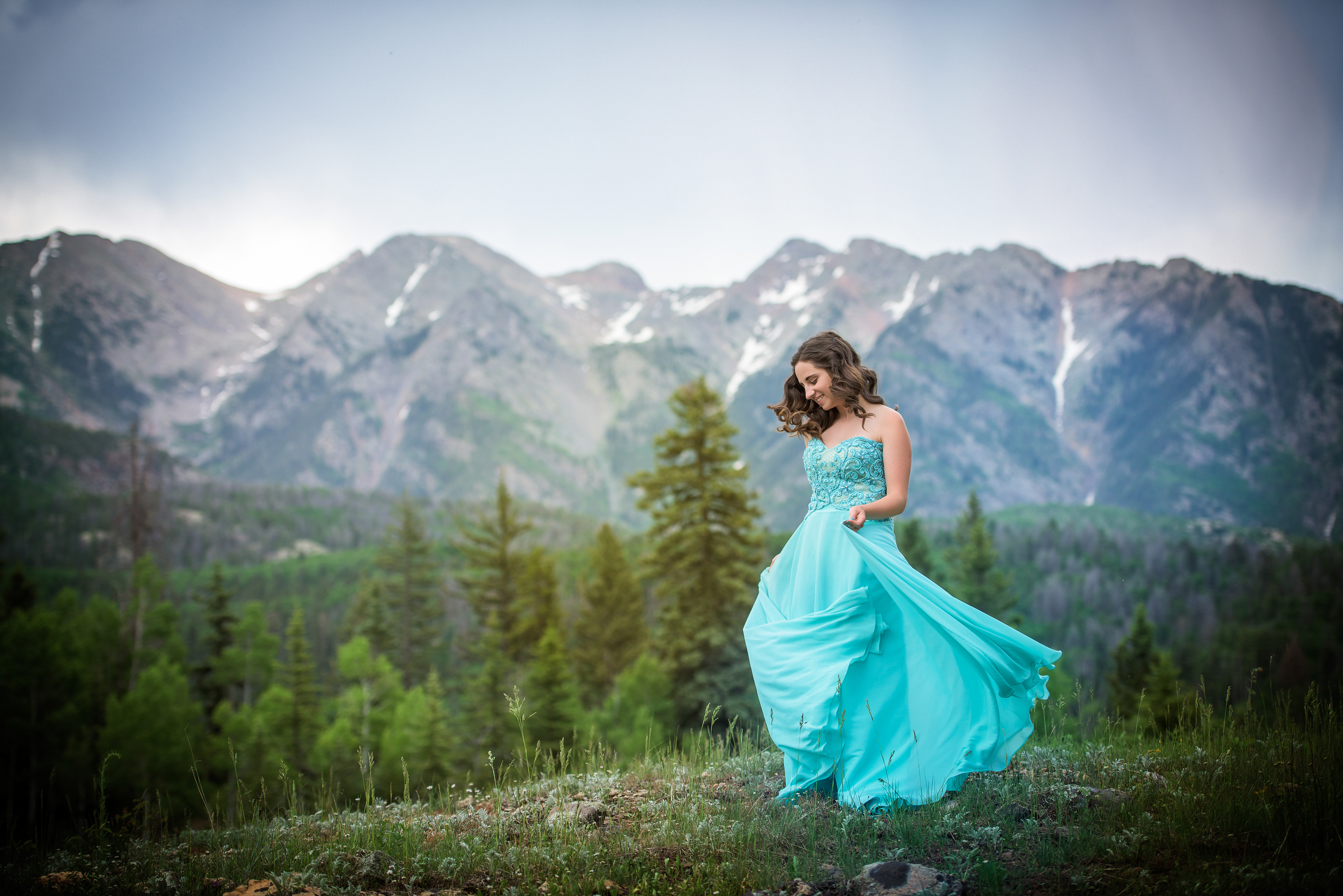 Senior Pictures - mountains in blue dress