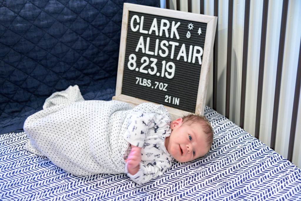 Newborn photos with letterboard