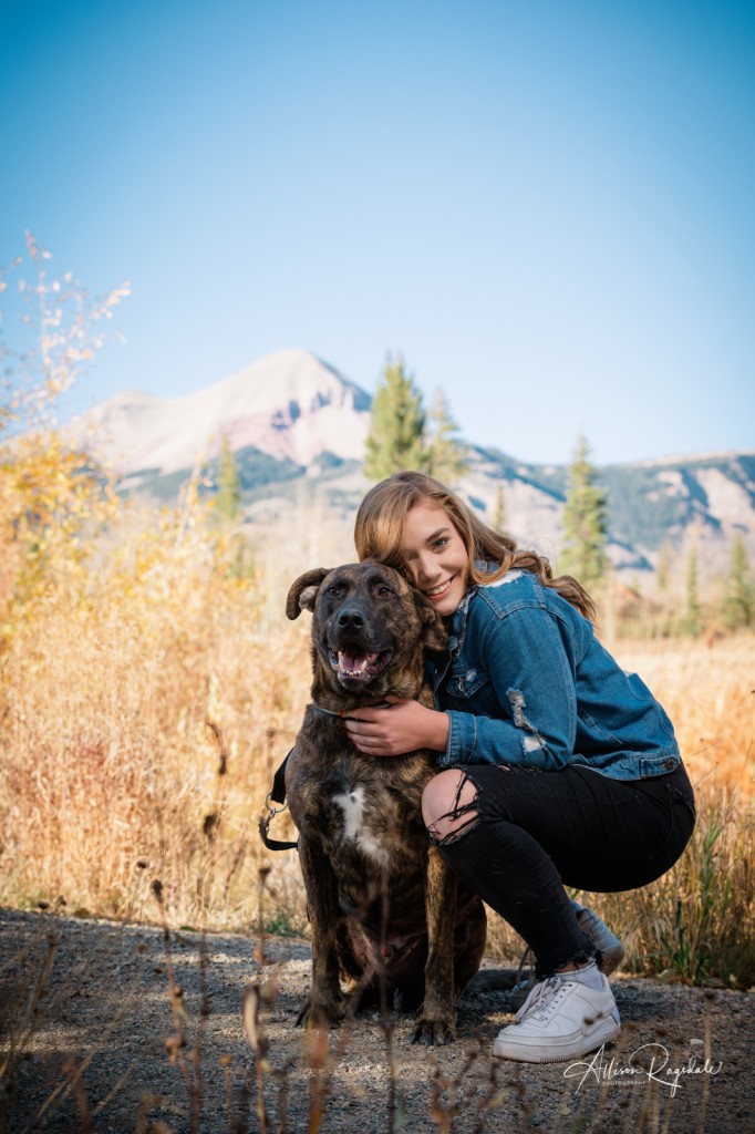 Mountains and dogs senior pictures