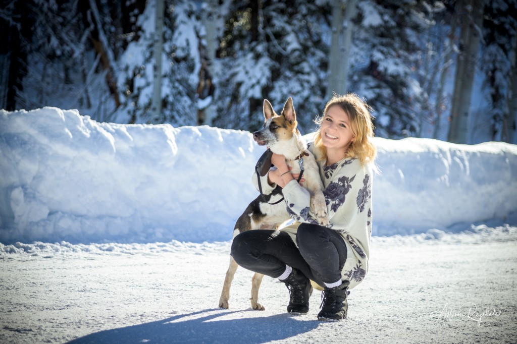 Winter senior pictures with dog
