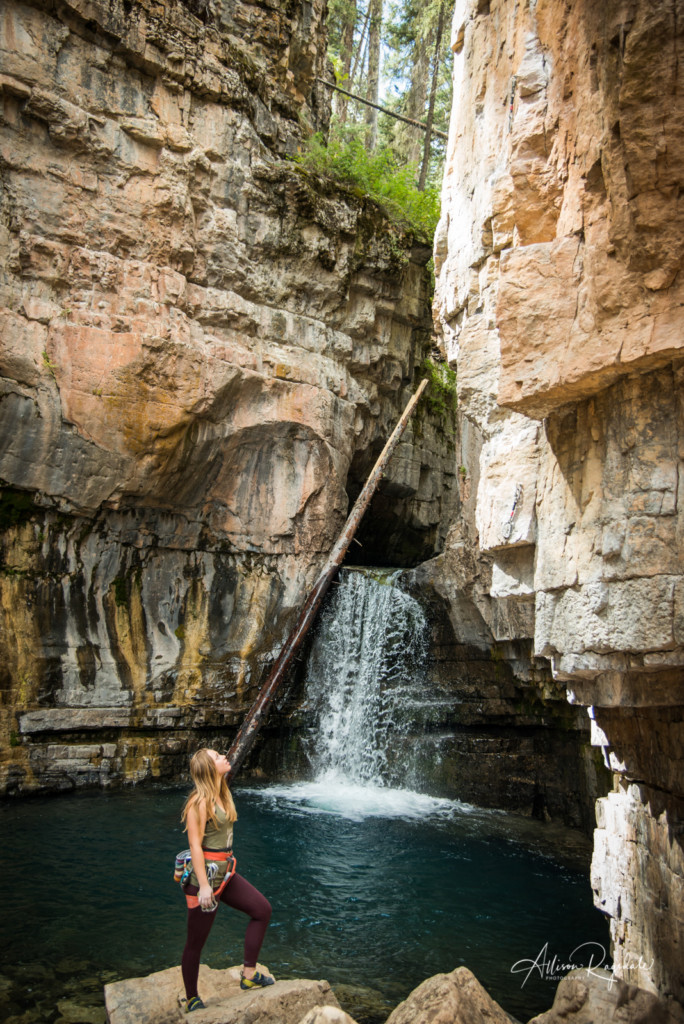 Climbing photos with waterfall