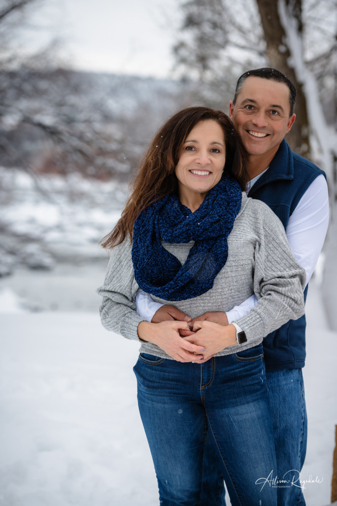 mom and dad portrait snowy river colorado