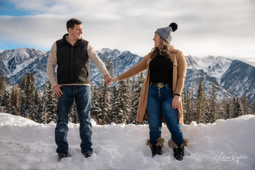 colorado snowy mountain view engagement pictures