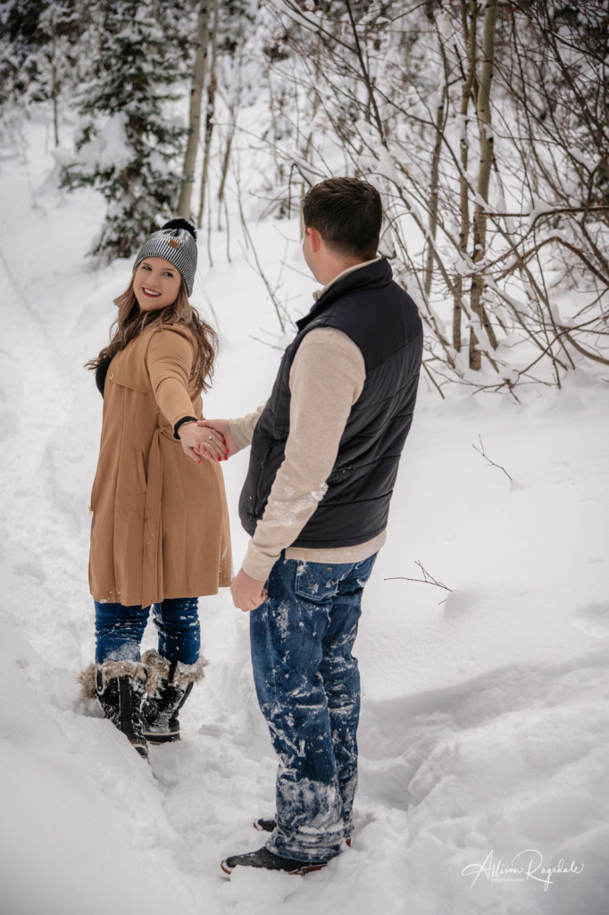 snowy colorado trail engagement picture