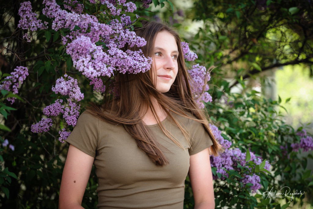 lilac blossoms spring wind senior girl photo