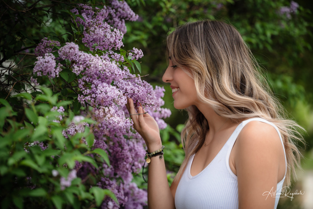 smelling the lilacs senior girl picture