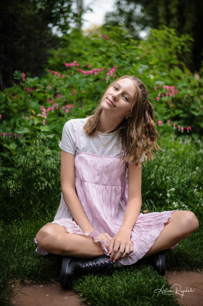 pink blooms pink dress senior girl photo class of 2022