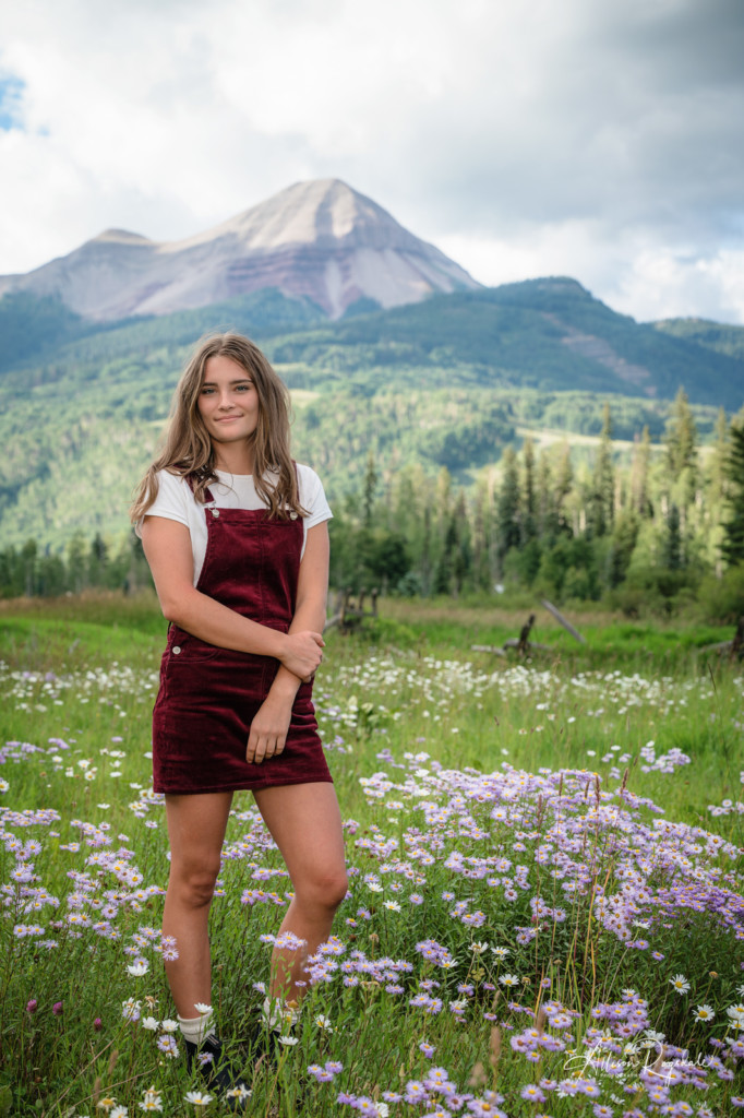 girl senior pic engineer mountain background