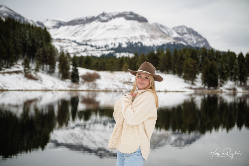 snowy mtn senior picture at andrews lake