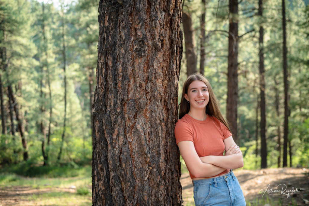 senior girl picture pine tree forest