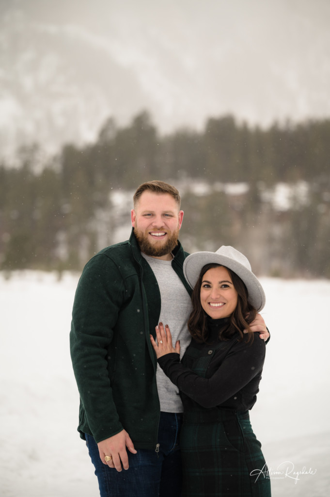newly engaged couple colorado winter picture