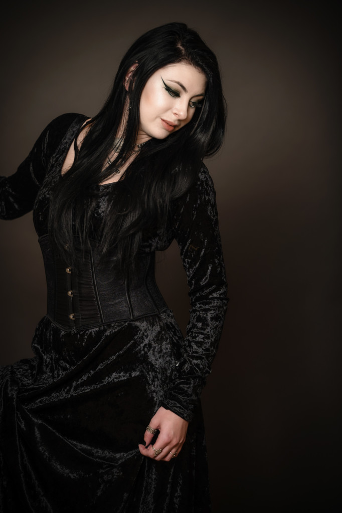 studio portrait black velvet dress