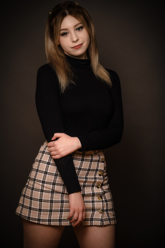 studio portrait plaid skirt